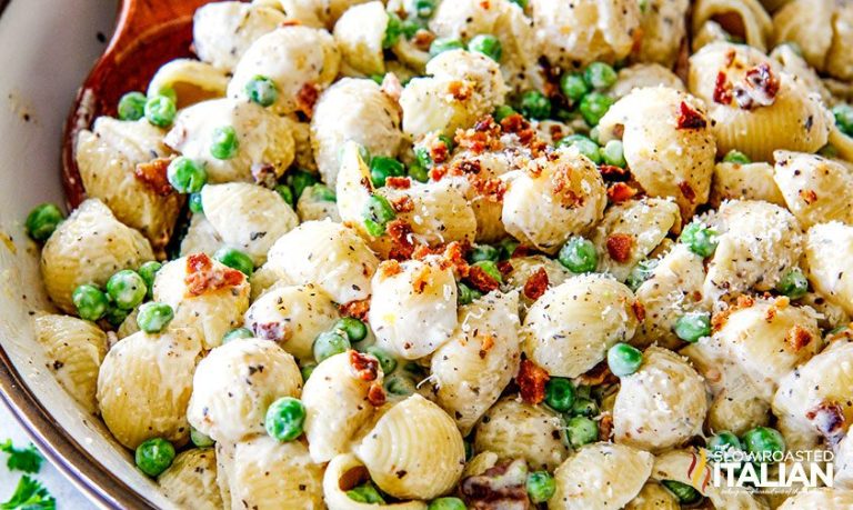 Creamy Pasta Salad with Peas and Bacon - The Slow Roasted Italian