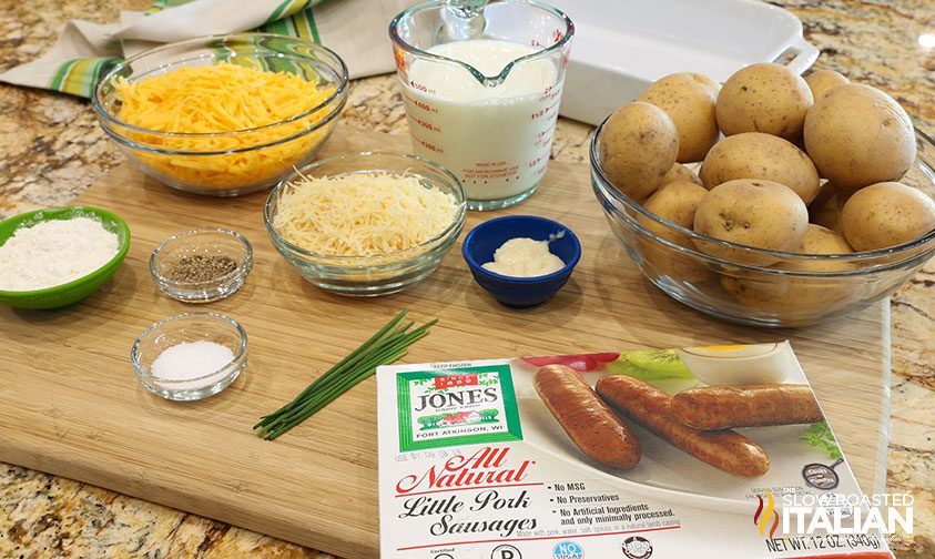 ingredients to make scalloped potatoes with sausage