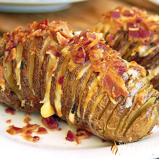 Spiralized Hasselback Potato Gratin - Just a Little Bit of Bacon