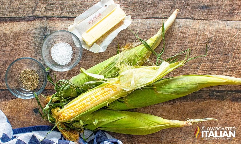 overhead: ingredients for smoking corn on the cob