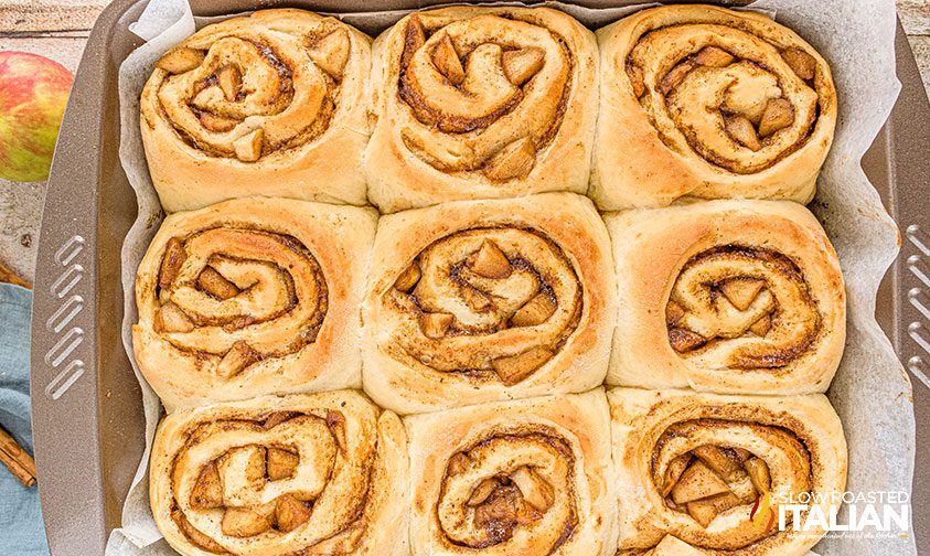 cinnamon rolls after being baked