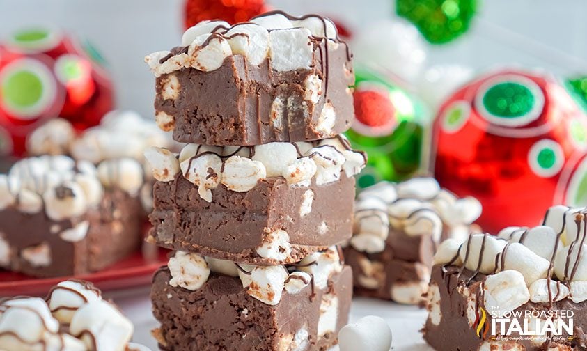 fudge squares stacked