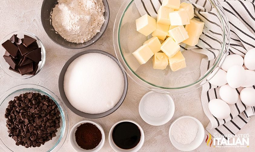 measured ingredients to make fudgy brownies from scratch