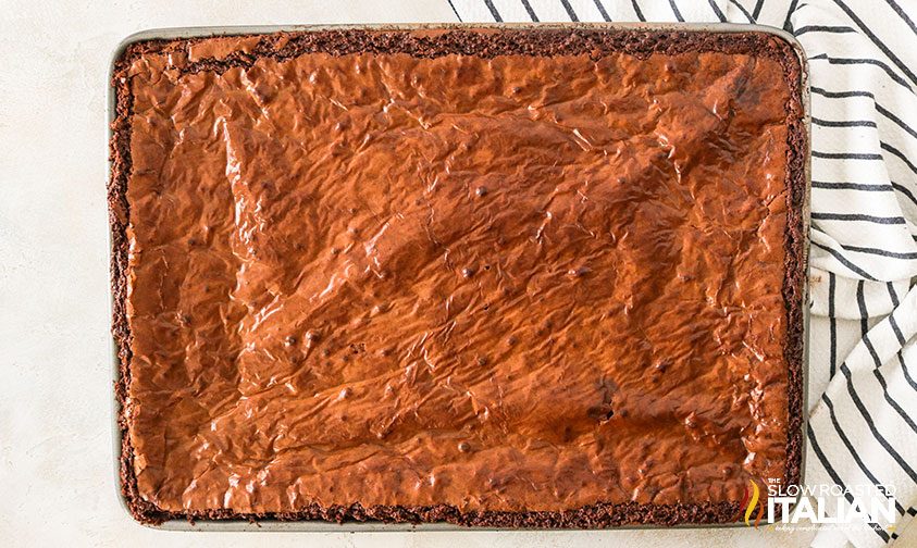 large pan of brownies, unsliced