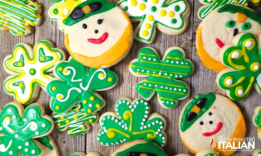 decorated shamrock and leprechaun cookies