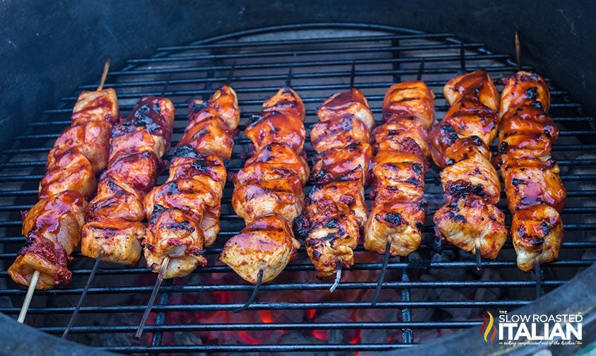 Bourbon BBQ Chicken Skewers on the grill