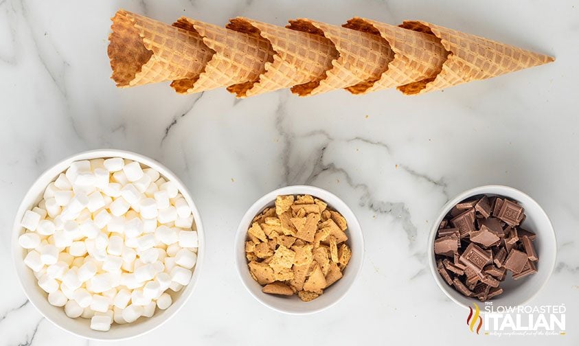 ingredients on counter for smores campfire cones