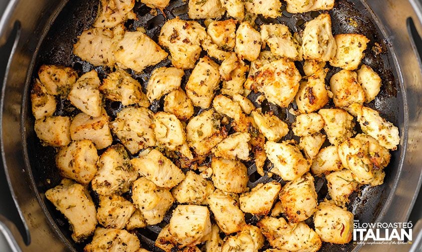 marinated chicken bites in air fryer basket