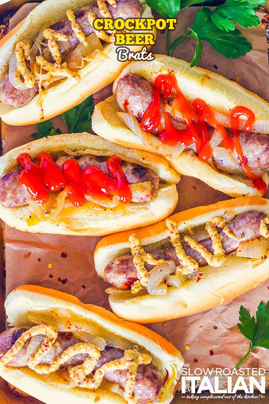 Slow Cooker Beer Brats with Peppers and Onions - Fresh Mommy Blog