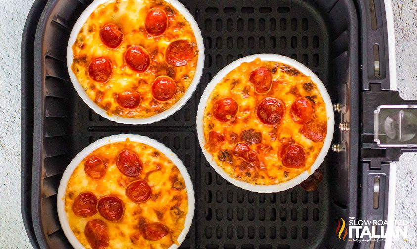 ramekins of pepperoni pizza dip in air fryer