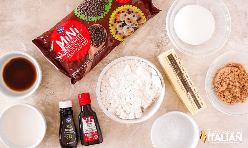 ingredients to make mint cookie dough dip