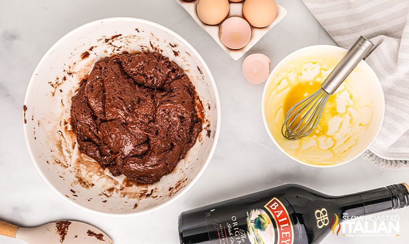 baileys brownie batter mixed in a bowl