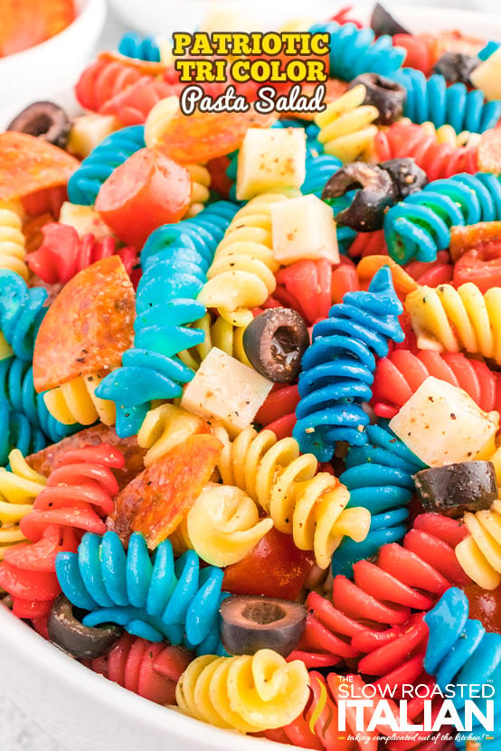 titled collage for tri color pasta salad