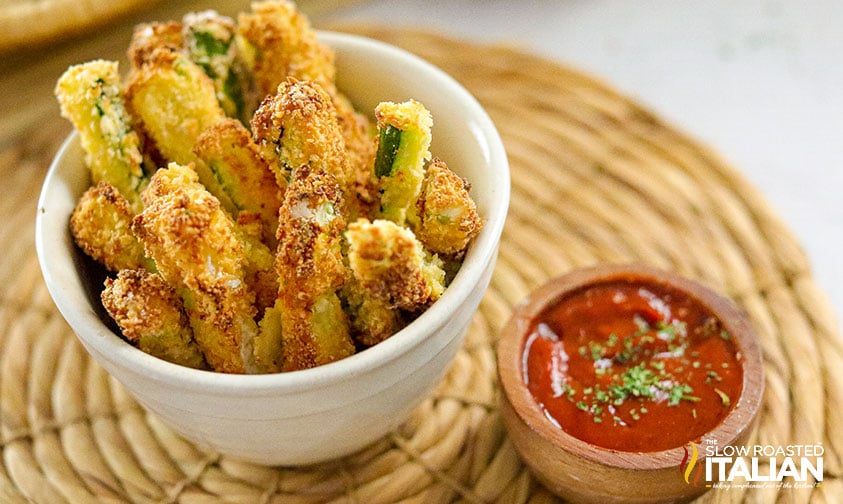 bowl of air fried zucchini fries