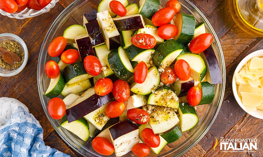 vegetables coated in olive oil marinade