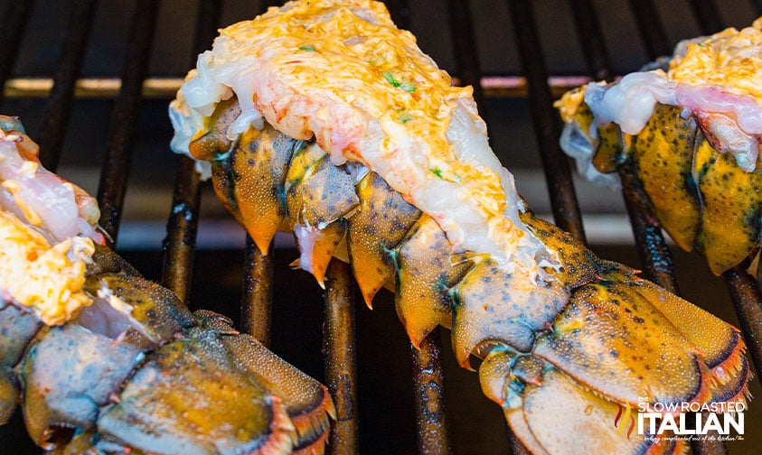 lobster tail cooking in smoker