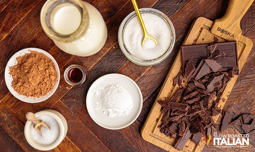 ingredients for gourmet hot chocolate.