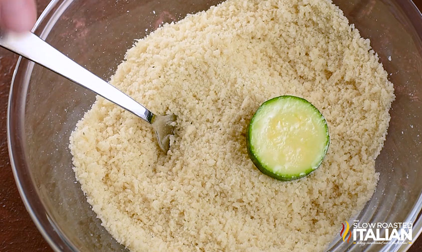 sliced zucchini in panko crumbs