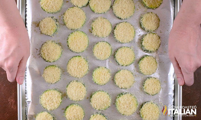 sliced zucchini on a baking sheet