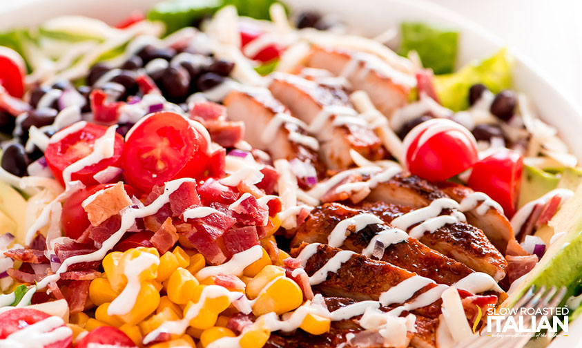 barbecue chicken salad drizzled with ranch