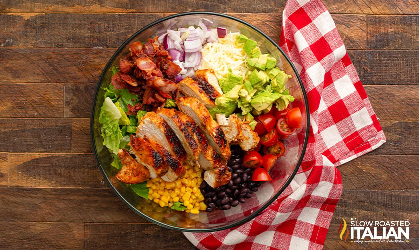 unmixed barbecue chicken salad in serving bowl