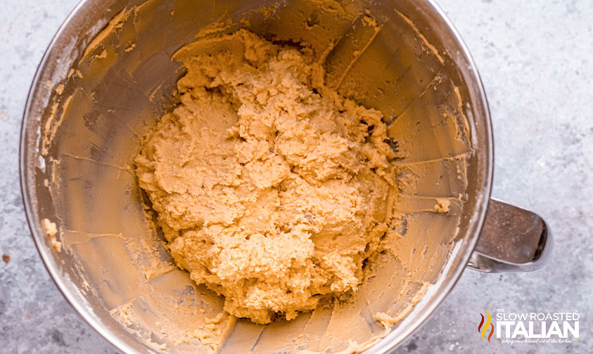 cookie dough in mixing bowl