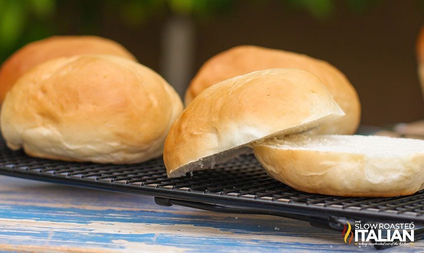 homemade hamburger buns on cooling rack