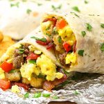 sliced and stacked breakfast burrito