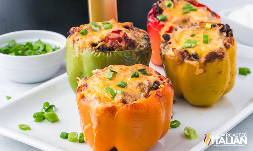 4 air fryer stuffed peppers on a plate