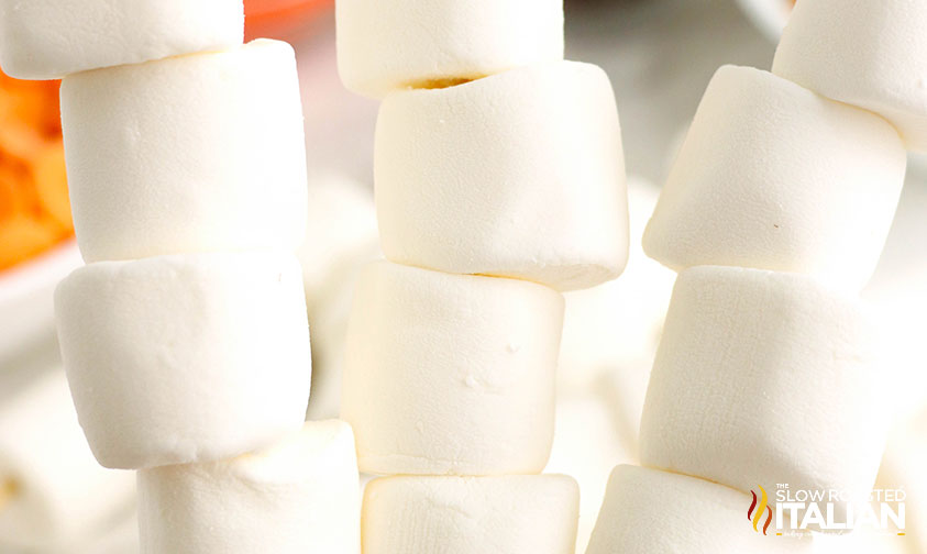 marshmallows stacked on skewers