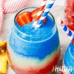 red white and blue daiquiri layered in a glass