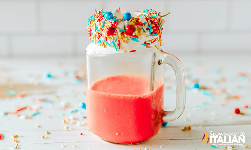 red layer of freakshake in a glass