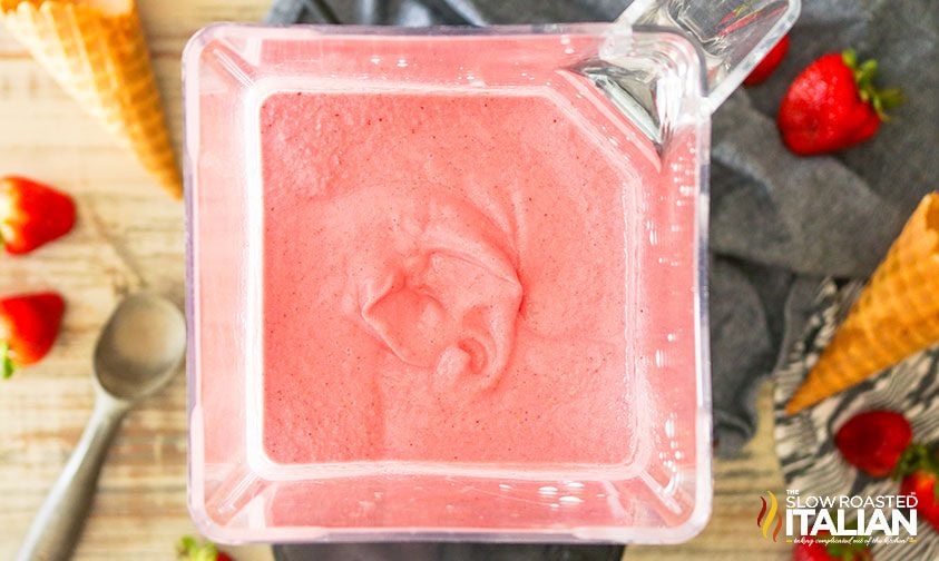 overhead: strawberry ice cream base in blender