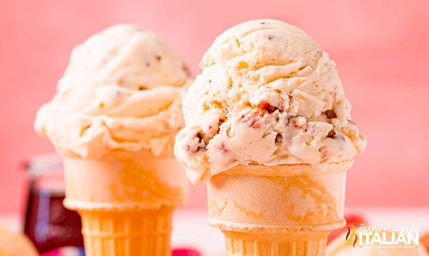 two maple bacon ice cream cones
