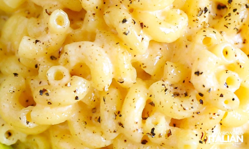 closeup of creamy 3 ingredient mac and cheese