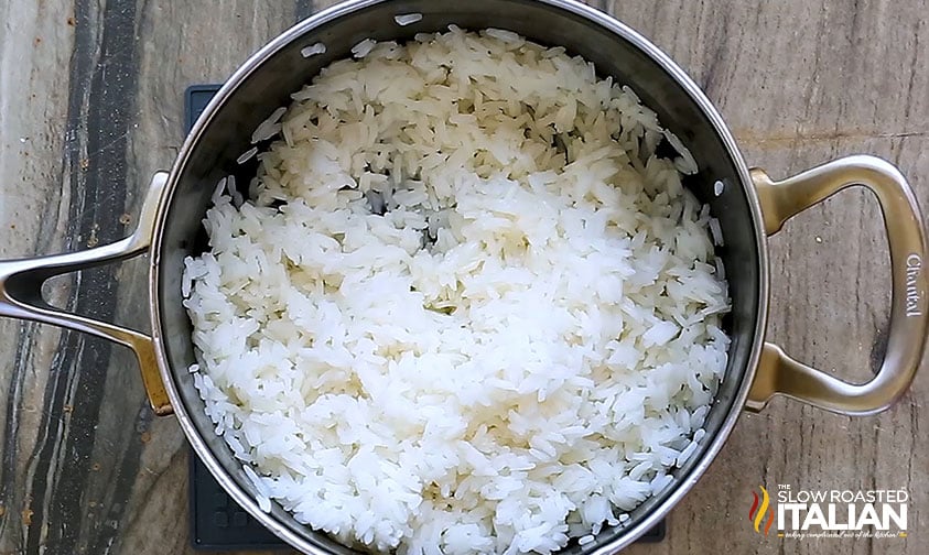 cooked rice in a small pot