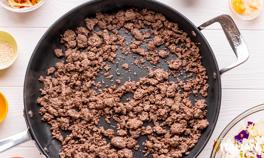 browning ground beef in a large skillet