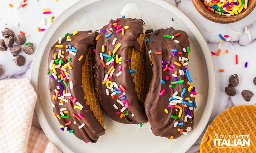 choco taco dipped in melted chocolate