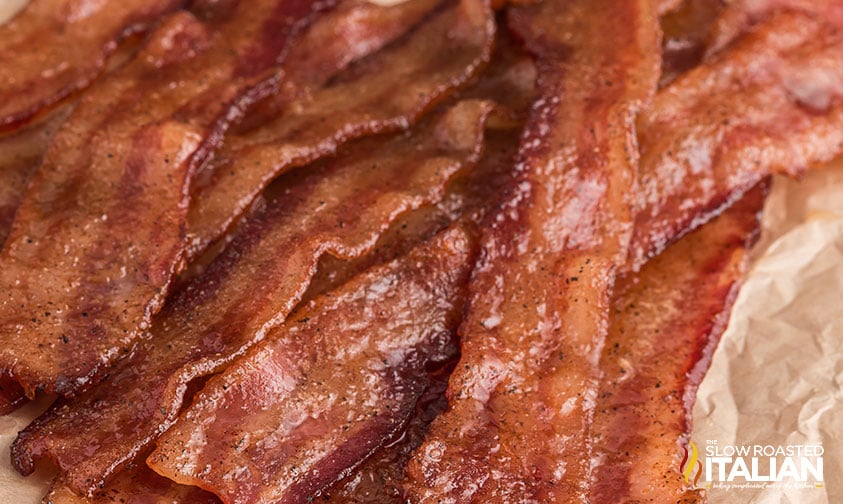 closeup of maple candied bacon