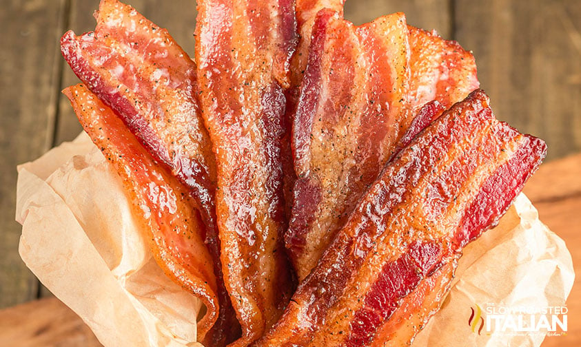 maple candied bacon wrapped in parchment paper