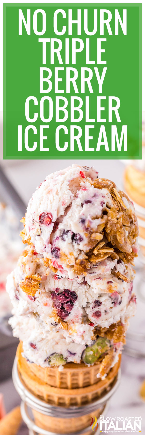 No Churn Triple Berry Cobbler Ice Cream - PIN