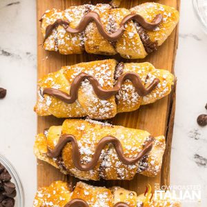 air fryer nutella croissants on a wooden boars