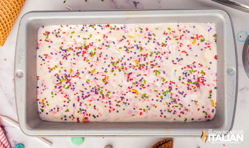 no churn birthday cake ice cream with sprinkles on top