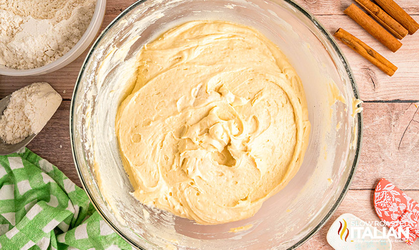 starbucks coffee cake batter in a large mixing bowl