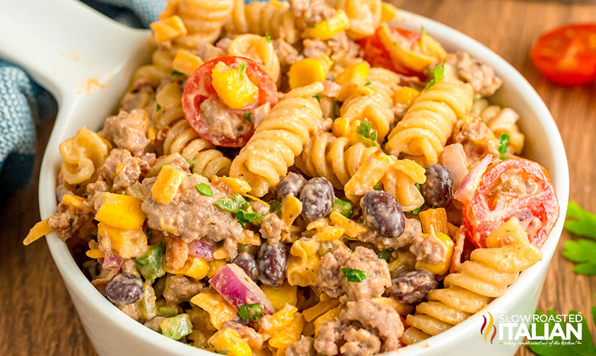 bowl of cowboy pasta salad