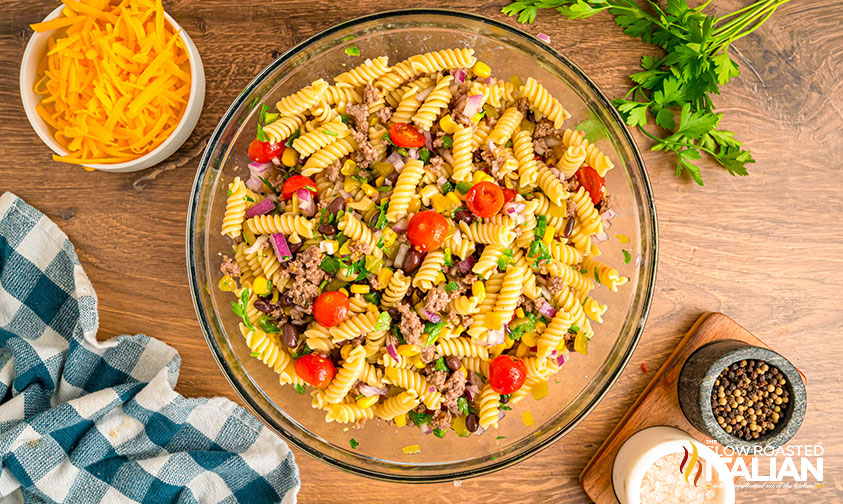 mixed cowboy pasta salad