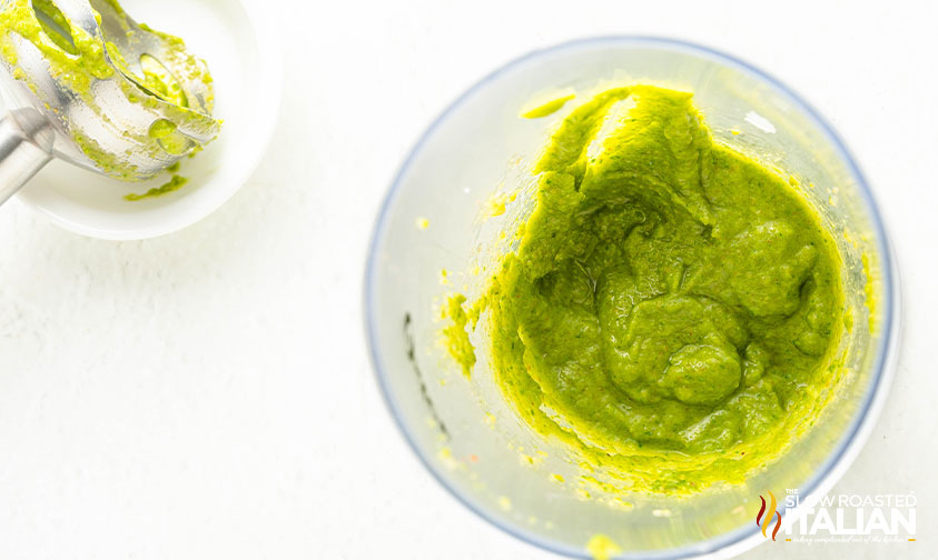 fresh made pesto in a blender