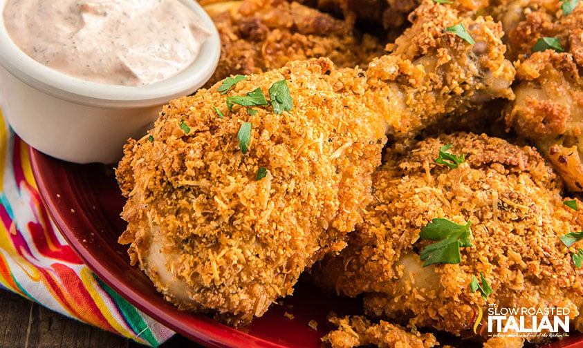 closeup of low carb oven fried keto chicken