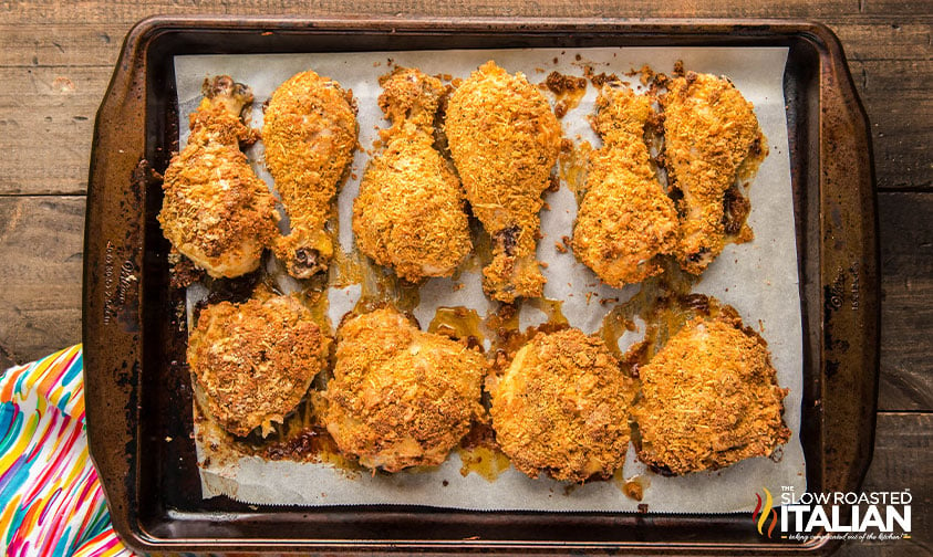 oven fried low carb keto chicken on a baking sheet