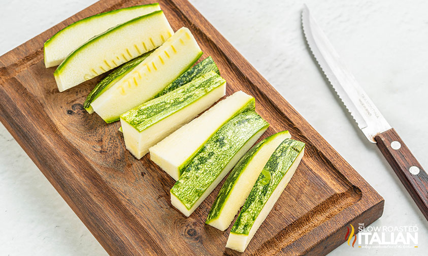 sliced zucchini on a cutting board